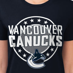 Vancouver Canucks G-III 4Her by Carl Banks Women's Super-Slim Lightweight Pinstripe Circle Graphic T-Shirt Navy