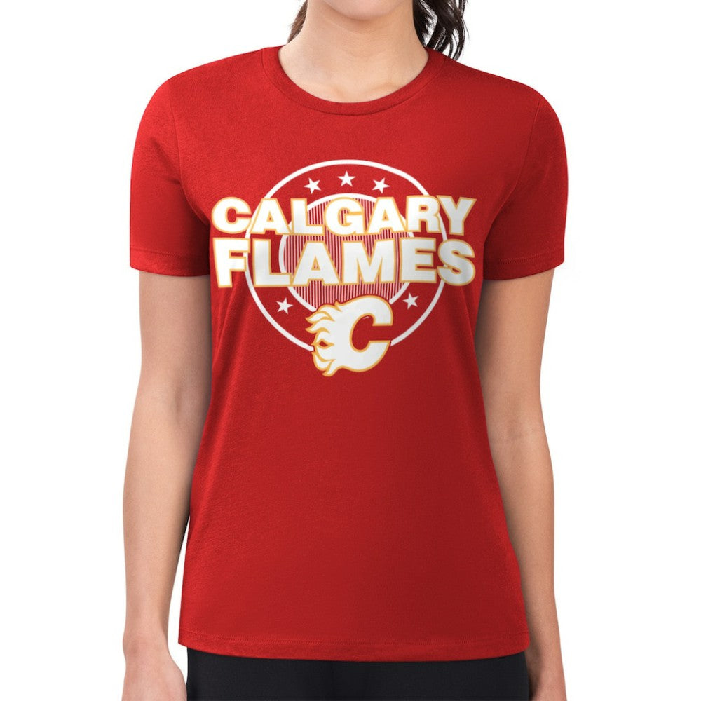 Calgary Flames G-III 4Her by Carl Banks Women's Super-Slim Lightweight Pinstripe Circle Graphic T-Shirt Red