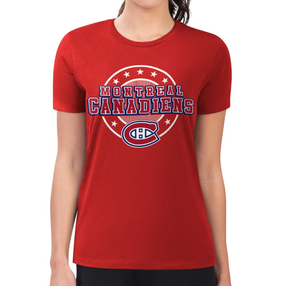 Montreal Canadiens G-III 4Her by Carl Banks Women's Super-Slim Lightweight Pinstripe Circle Graphic T-Shirt Red