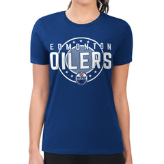 Edmonton Oilers G-III 4Her by Carl Banks Women's Super-Slim Lightweight Pinstripe Circle Graphic T-Shirt Royal