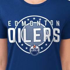 Edmonton Oilers G-III 4Her by Carl Banks Women's Super-Slim Lightweight Pinstripe Circle Graphic T-Shirt Royal