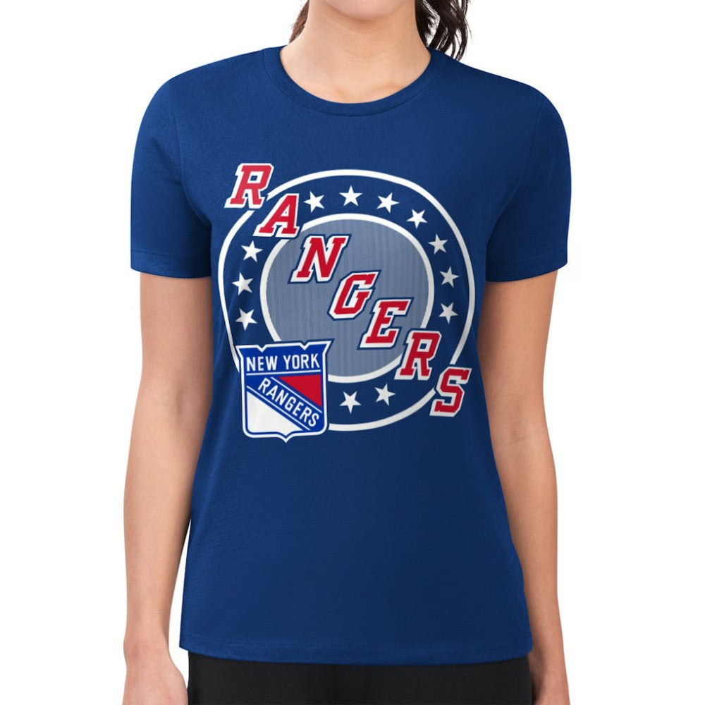New York Rangers G-III 4Her by Carl Banks Women's Super-Slim Lightweight Pinstripe Circle Graphic T-Shirt Royal
