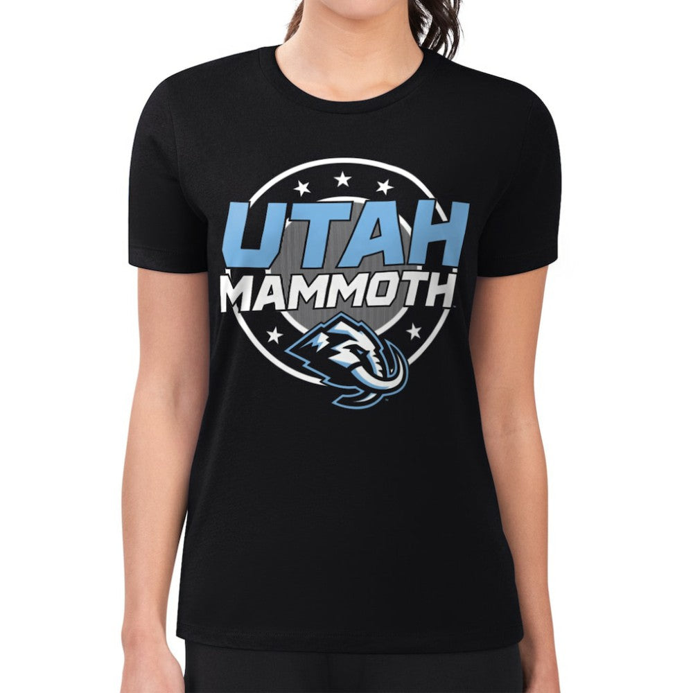 Utah Mammoth G-III 4Her by Carl Banks Women's Super-Slim Lightweight Pinstripe Circle Graphic T-Shirt Black