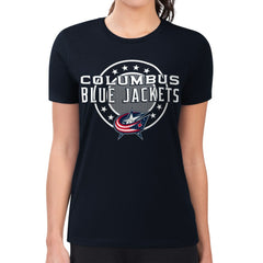 Columbus Blue Jackets G-III 4Her by Carl Banks Women's Super-Slim Lightweight Pinstripe Circle Graphic T-Shirt Navy