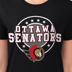 Ottawa Senators G-III 4Her by Carl Banks Women's Super-Slim Lightweight Pinstripe Circle Graphic T-Shirt Black