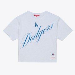 Los Angeles Dodgers Women's Script Cropped Boxy T-Shirt Heather Gray | Mitchell & Ness