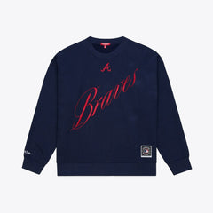 Atlanta Braves Women's Script Sweatshirt Navy | Mitchell & Ness