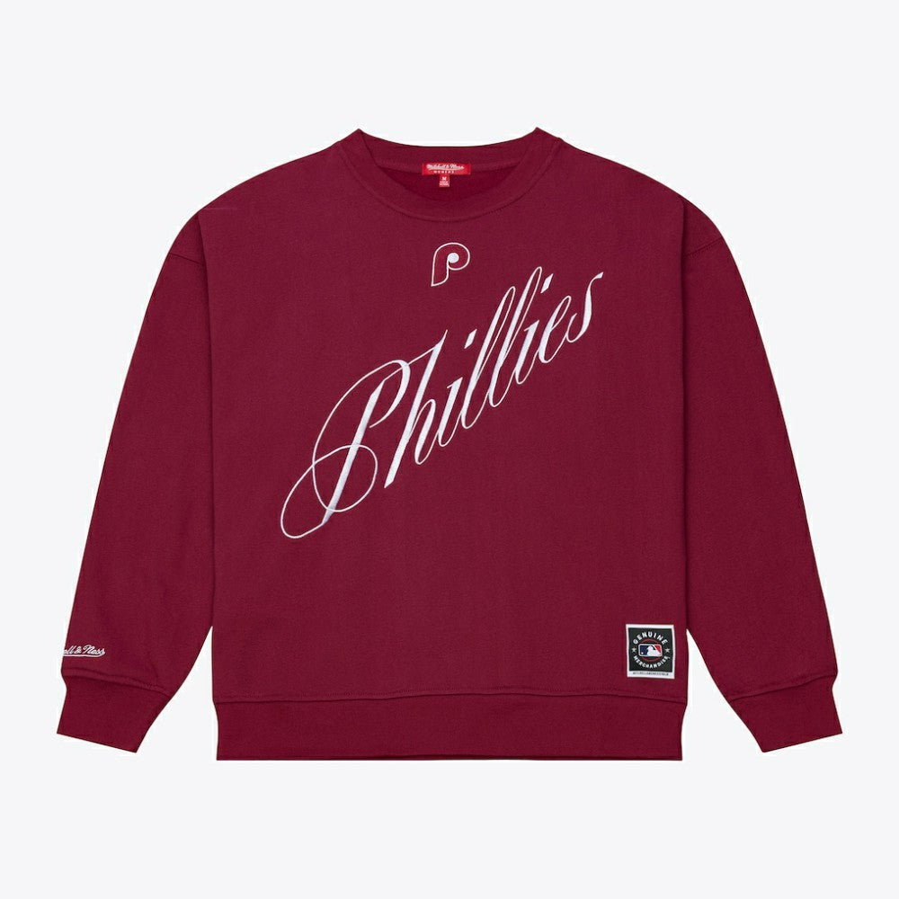 Philadelphia Phillies Women's Script Sweatshirt Burgundy | Mitchell & Ness