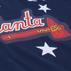 Atlanta Braves Women's Pep Rally Cropped Boxy T-Shirt Navy | Mitchell & Ness