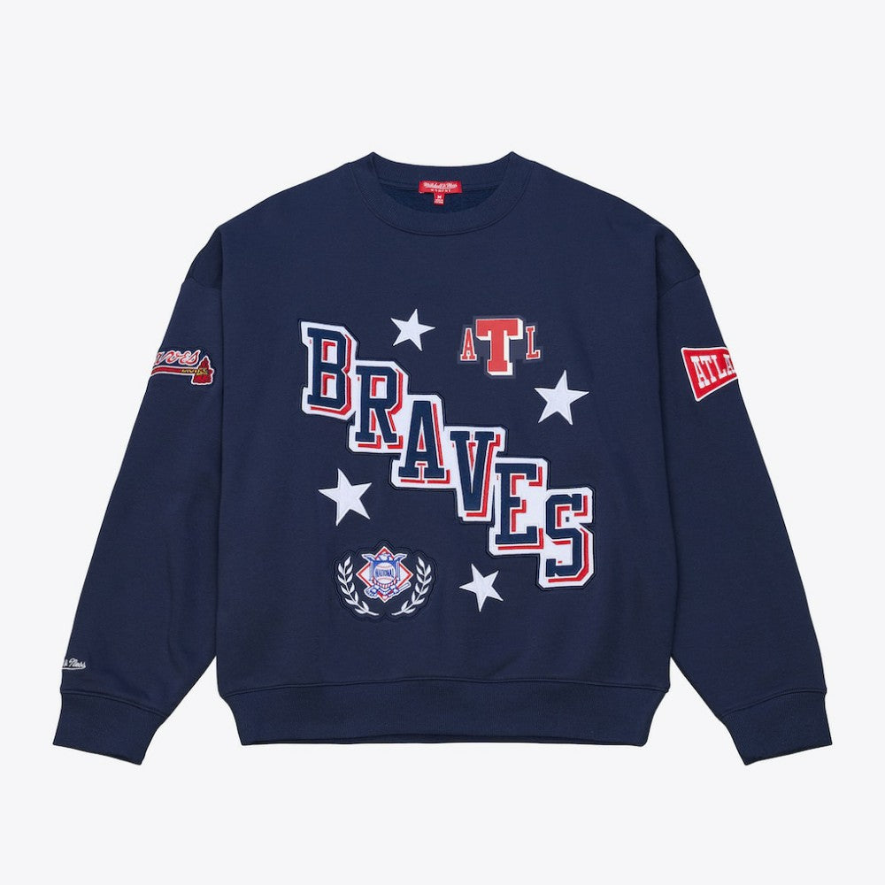 Atlanta Braves Women's Pep Rally Sweatshirt Navy | Mitchell & Ness