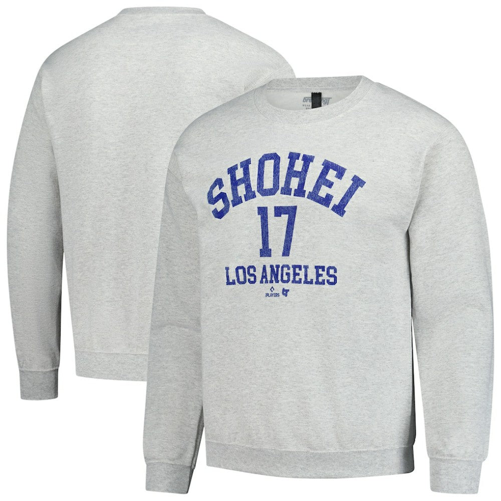 Shohei Ohtani MLBPA BreakingT Unisex Player Name & Number Sweatshirt Heather Gray