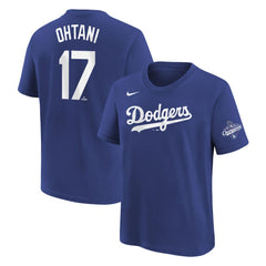 Shohei Ohtani Los Angeles Dodgers Youth 2025 World Series Champions Name & Number T-Shirt Royal | Nike