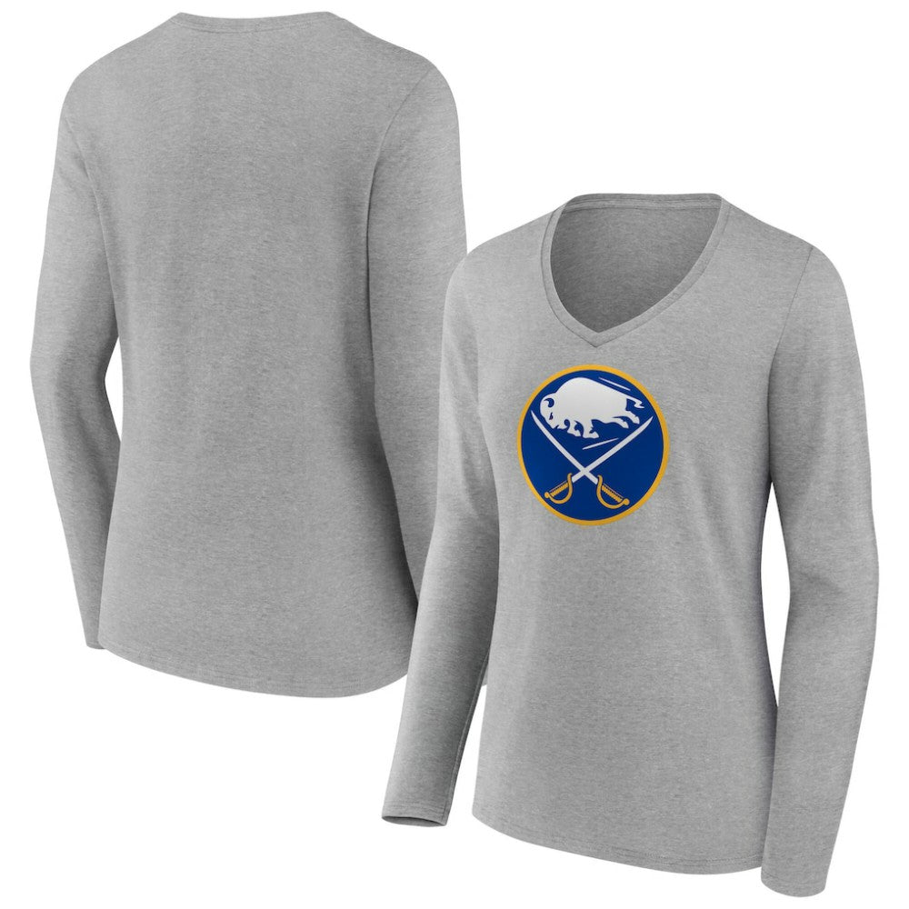 Buffalo Sabres Women's Primary Logo Long Sleeve V-Neck T-Shirt Gray