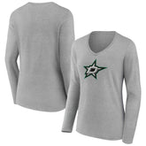 Dallas Stars Women's Primary Logo Long Sleeve V-Neck T-Shirt Gray