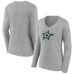 Dallas Stars Women's Primary Logo Long Sleeve V-Neck T-Shirt Gray