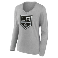 Los Angeles Kings Women's Primary Logo Long Sleeve V-Neck T-Shirt Gray