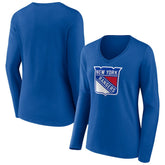 New York Rangers Women's Primary Logo Long Sleeve V-Neck T-Shirt Blue