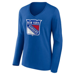 New York Rangers Women's Primary Logo Long Sleeve V-Neck T-Shirt Blue