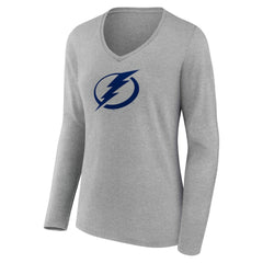 Tampa Bay Lightning Women's Primary Logo Long Sleeve V-Neck T-Shirt Gray