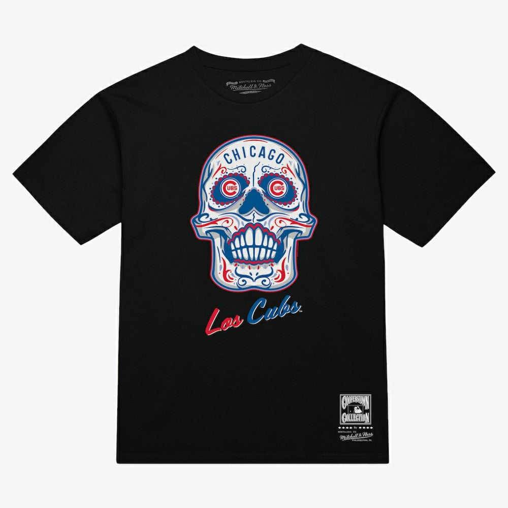 Chicago Cubs Women's Sugar Skull Boxy T-Shirt Black | Mitchell & Ness