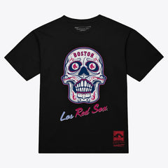 Boston Red Sox Women's Sugar Skull Boxy T-Shirt Black | Mitchell & Ness