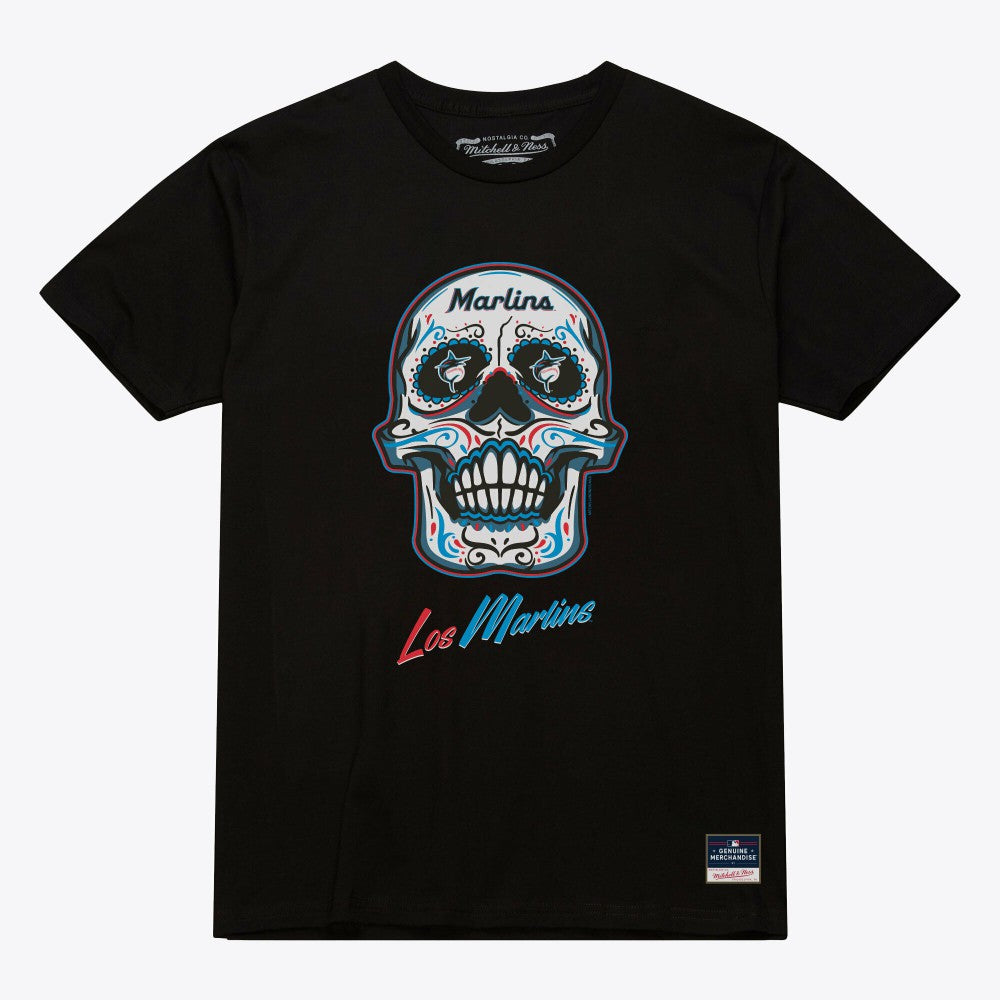 Miami Marlins Women's Sugar Skull Boxy T-Shirt Black | Mitchell & Ness