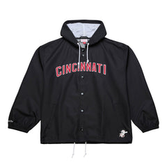 Cincinnati Reds Full-Snap Hooded Coaches Jacket Black | Mitchell & Ness