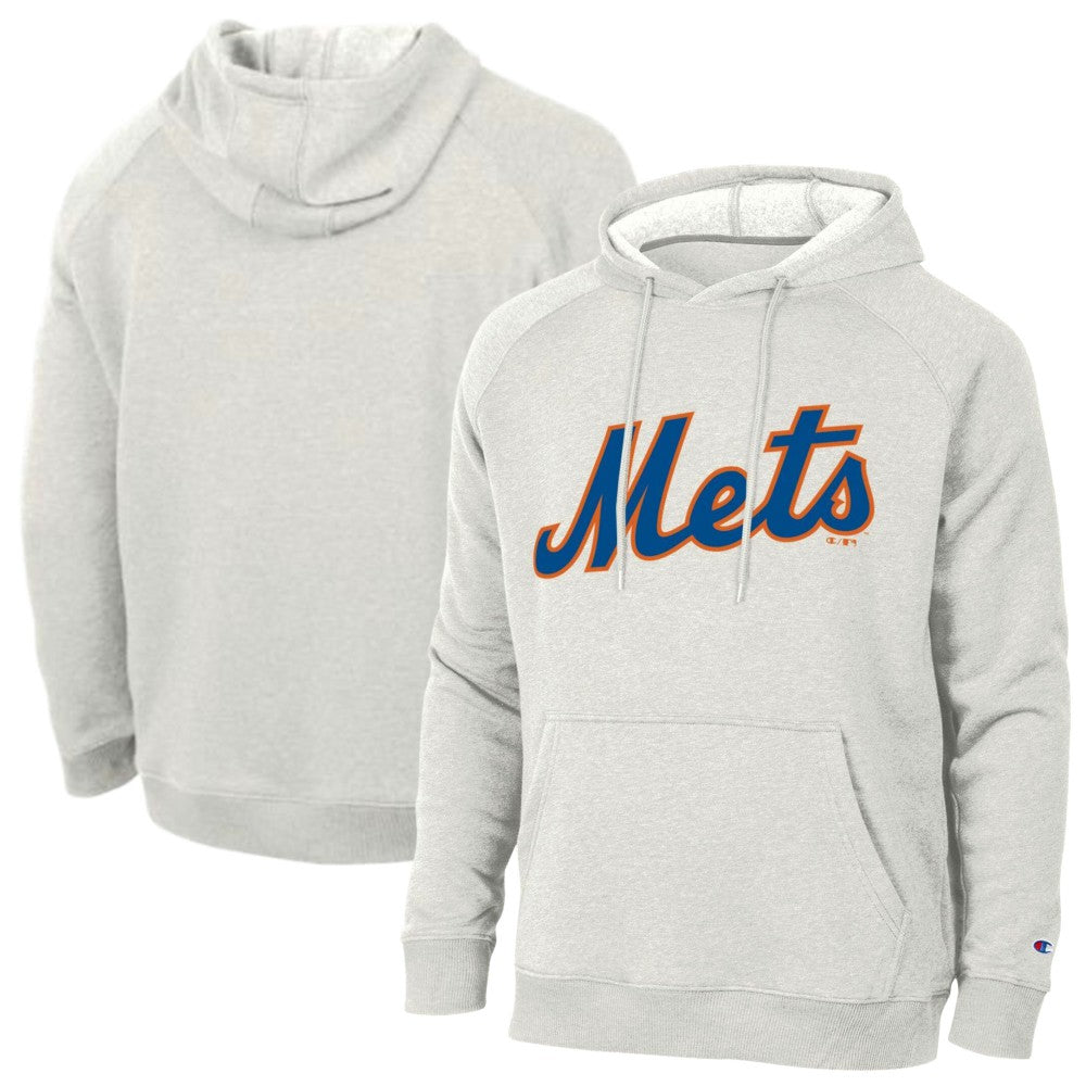 New York Mets Champion Triumph Tri-Blend Raglan Hoodie Heathered Core Ultra Light Grey