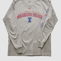 Philadelphia Phillies Majestic 2000s Long Sleeve T-shirt Heather Gray Vintage