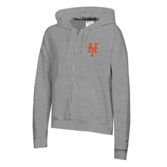 New York Mets Champion Women's Powerblend Fleece Full-Zip Hoodie Heather Gray