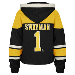 Jeremy Swayman Boston Bruins '47 Women's Superior Lacer Cropped Pullover Hoodie Black