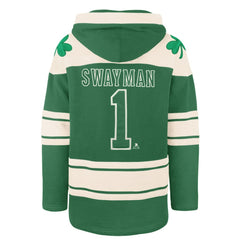 Jeremy Swayman Boston Bruins '47 St. Patrick's Day Player Name & Number Lacer Pullover Hoodie Kelly Green