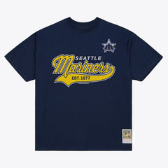 Seattle Mariners Script Sweep Arch T-Shirt Navy | Mitchell & Ness