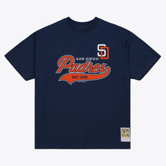 San Diego Padres Script Sweep Arch T-Shirt Navy | Mitchell & Ness