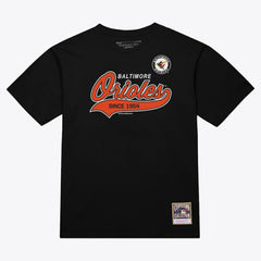Baltimore Orioles Script Sweep Arch T-Shirt Black | Mitchell & Ness
