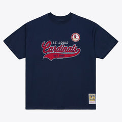 St. Louis Cardinals Script Sweep Arch T-Shirt Navy | Mitchell & Ness