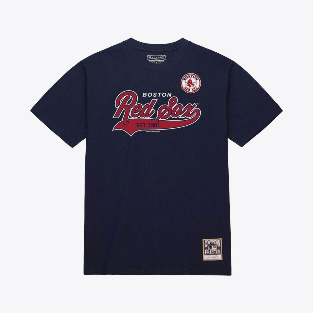 Boston Red Sox Script Sweep Arch T-Shirt Navy | Mitchell & Ness