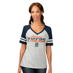 Detroit Tigers G-III 4Her by Carl Banks Women's Goal Line Raglan V-Neck T-Shirt Heather Gray