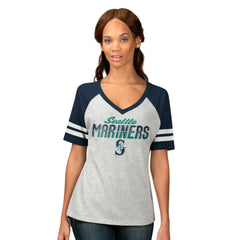 Seattle Mariners G-III 4Her by Carl Banks Women's Goal Line Raglan V-Neck T-Shirt Heather Gray