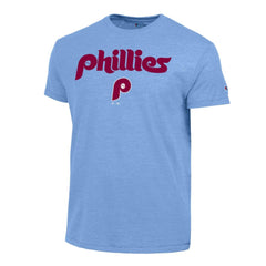Philadelphia Phillies Champion Cooperstown Wordmark Lockup Tri-Blend T-Shirt Light Blue