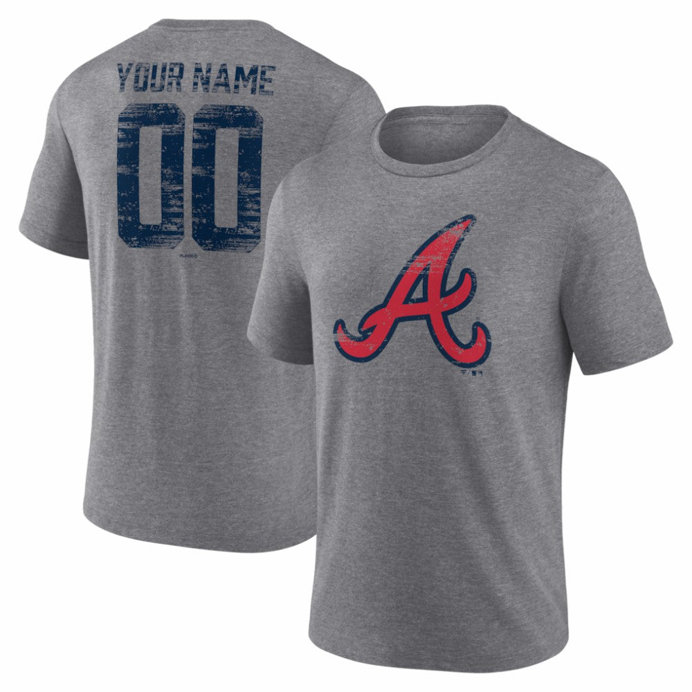 Atlanta Braves Heritage Personalized Any Name & Number Tri-Blend T-Shirt Gray