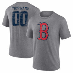 Boston Red Sox Heritage Personalized Any Name & Number Tri-Blend T-Shirt Gray