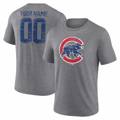 Chicago Cubs Heritage Personalized Any Name & Number Tri-Blend T-Shirt Gray