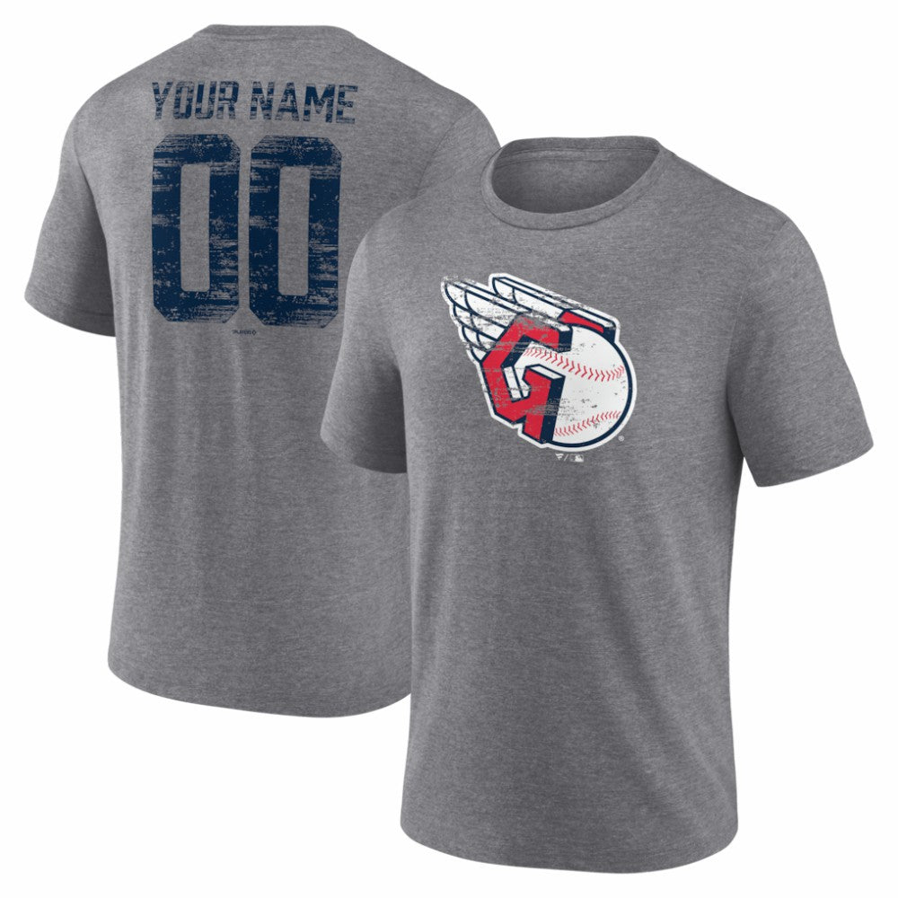 Cleveland Guardians Heritage Personalized Any Name & Number Tri-Blend T-Shirt Gray
