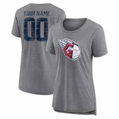 Cleveland Guardians Women's Heritage Personalized Any Name & Number Tri-Blend T-Shirt Gray