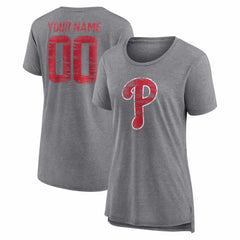 Philadelphia Phillies Women's Heritage Personalized Any Name & Number Tri-Blend T-Shirt Gray