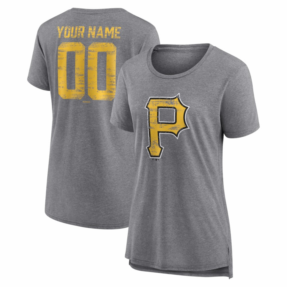 Pittsburgh Pirates Women's Heritage Personalized Any Name & Number Tri-Blend T-Shirt Gray