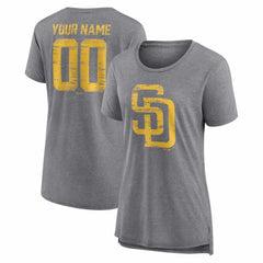 San Diego Padres Women's Heritage Personalized Any Name & Number Tri-Blend T-Shirt Gray