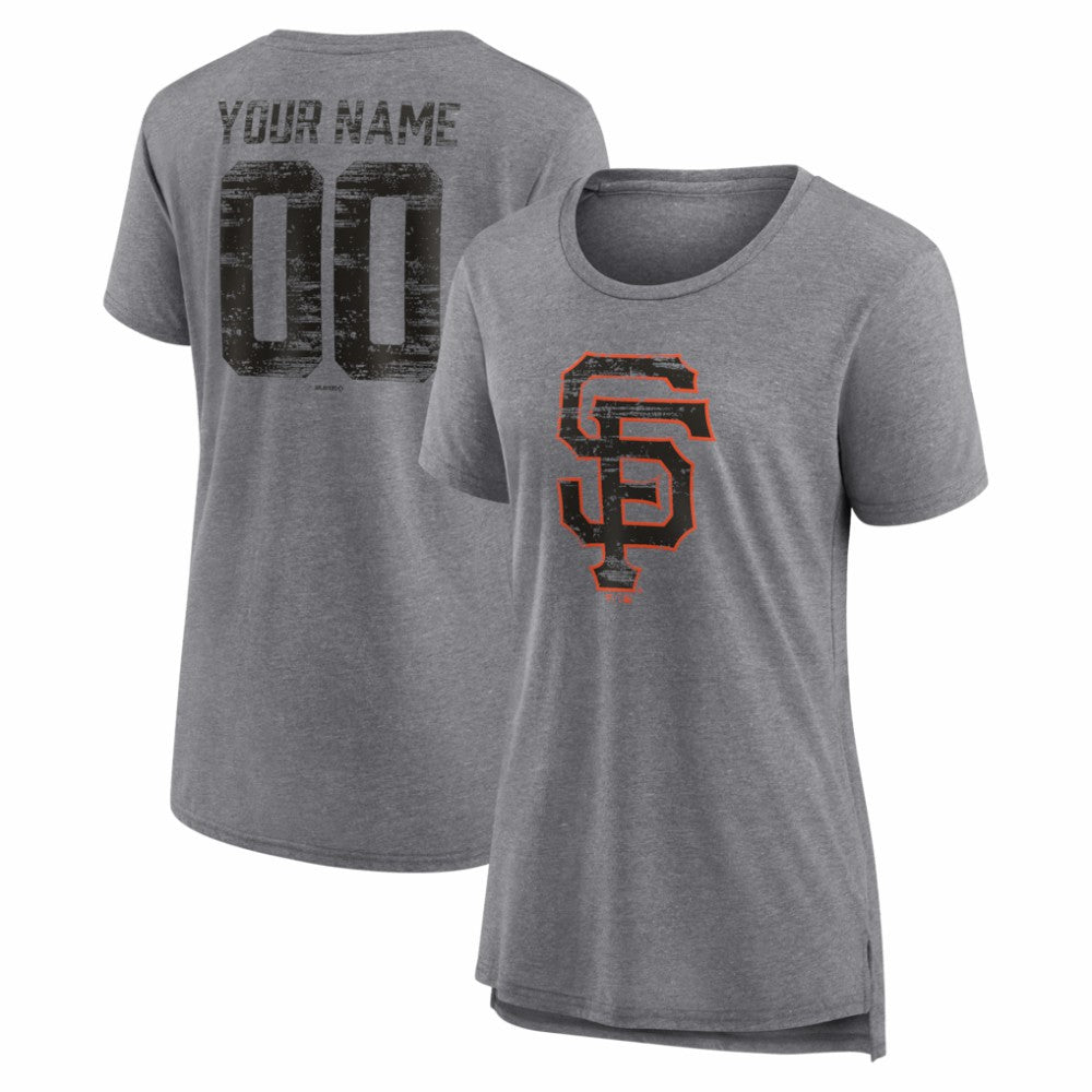 San Francisco Giants Women's Heritage Personalized Any Name & Number Tri-Blend T-Shirt Gray