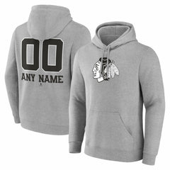 Chicago Blackhawks Big & Tall Personalized Name & Number Monochrome Pullover Hoodie Gray